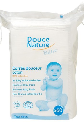 Douce Nature Baby wattenvierkantjes bio (60 Stuks)