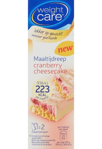 Weight Care Maaltijdreep Cranberry Cheesecake 2x58g / 116 gr.