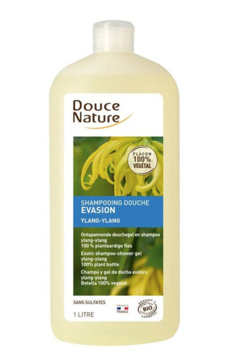 Douce Nature Douchegel & shampoo ylang ylang ontspannend bio (1 Liter)